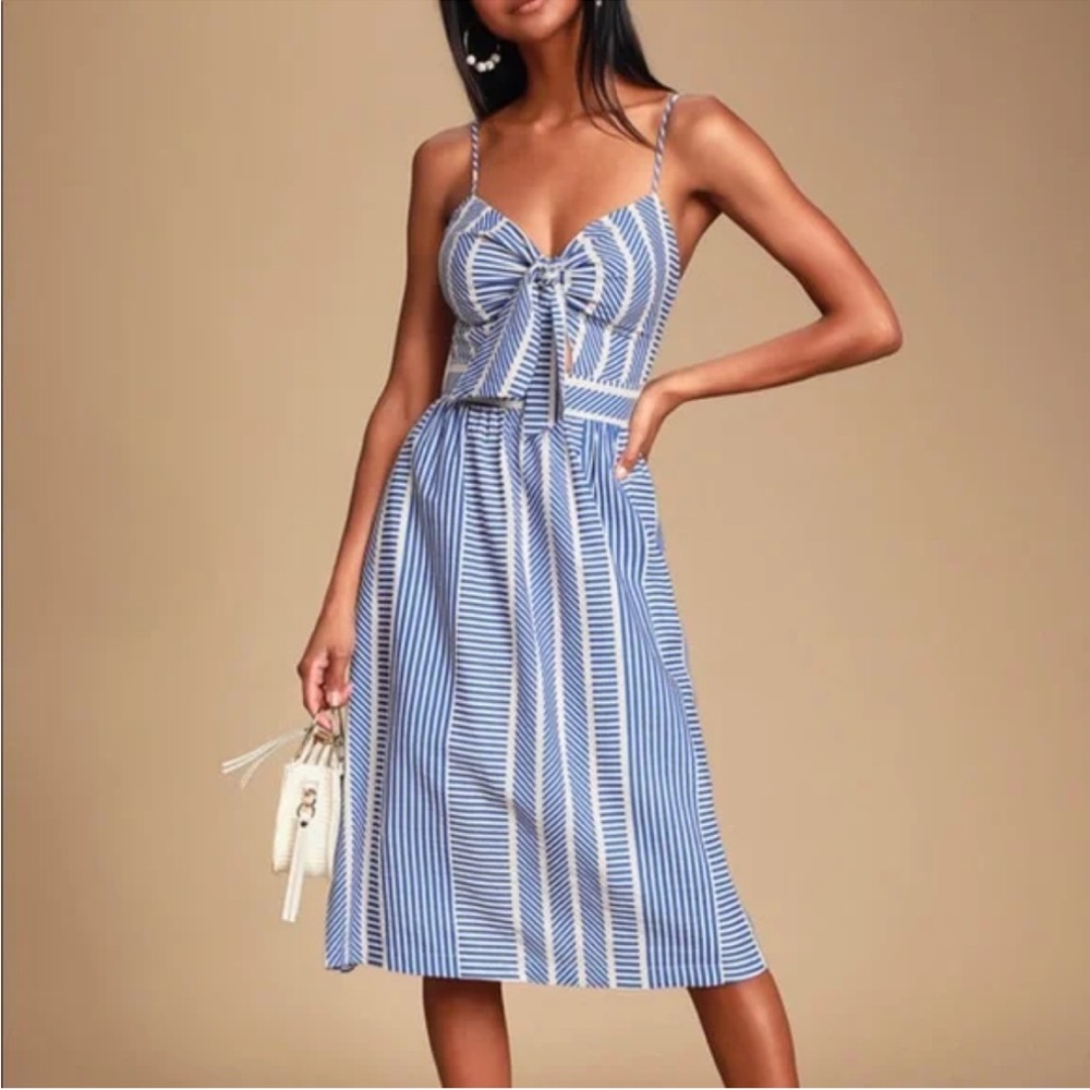 Lulu's Blue and White Striped Midi Tie-Front Dress